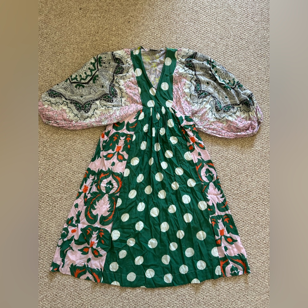 Essentiel Antwerp Green, multicolor print cotton blend boho maxi dress size XS - Picture 8 of 11
